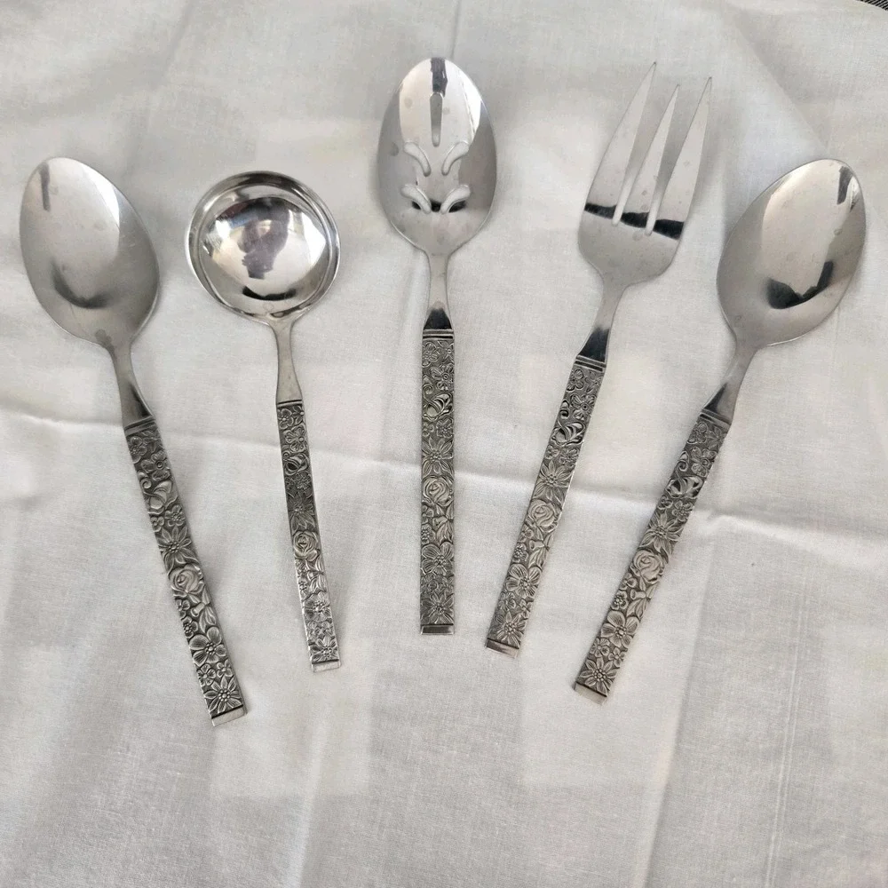 Hanford Forge Finesse 5 Piece Floral Serving Utensils Stainless Steel Korea